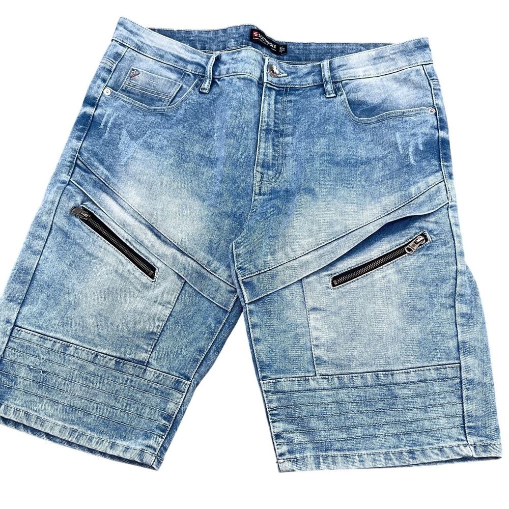Southpole Shorts Men 34W Blue Slim Denim Stretch Zip Distressed Rock Hip Hop